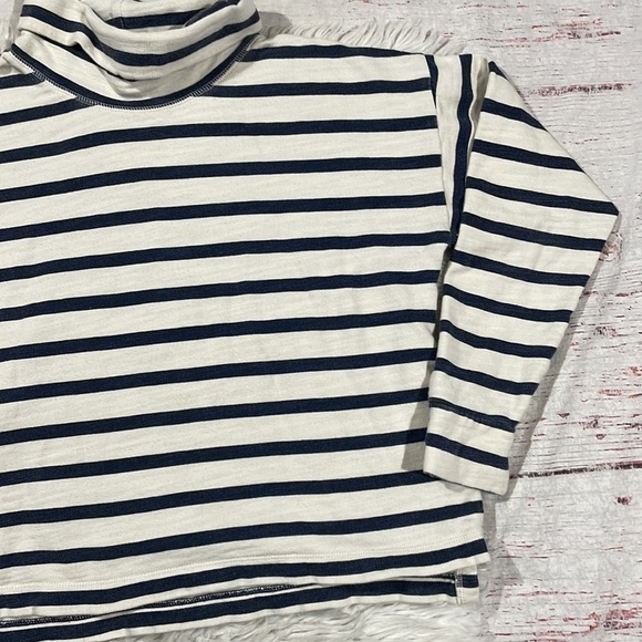 J. Crew Vintage Terry Cotton Stripe Navy Turtleneck Pullover Sweatshirt - Picture 9 of 10